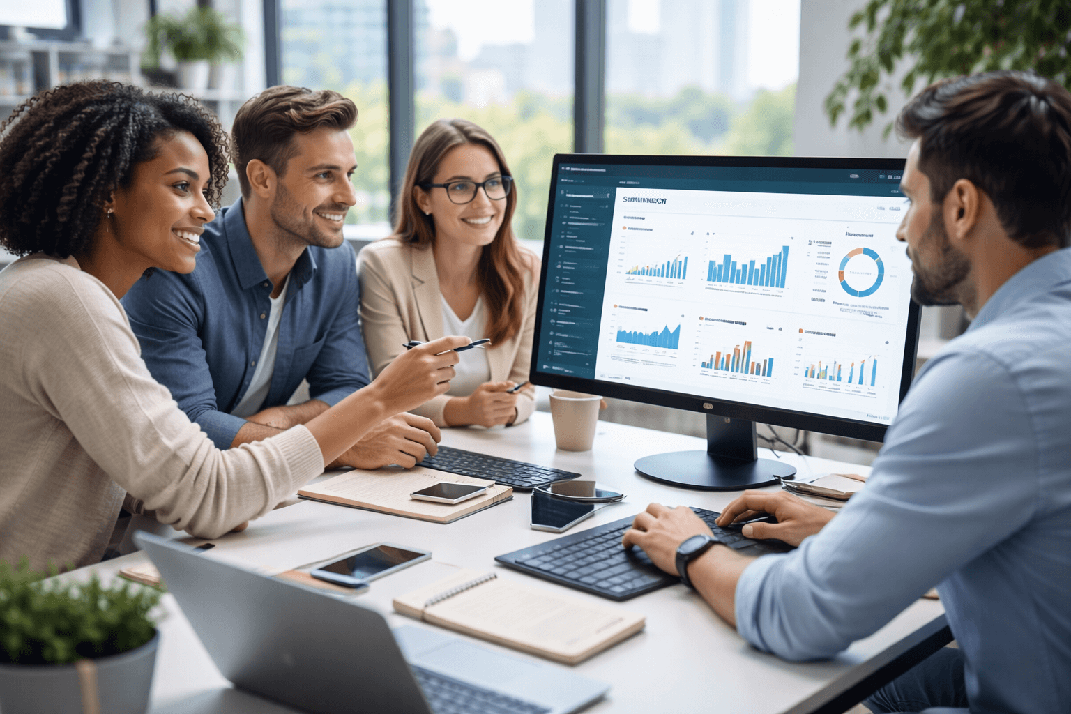 Team working on computers