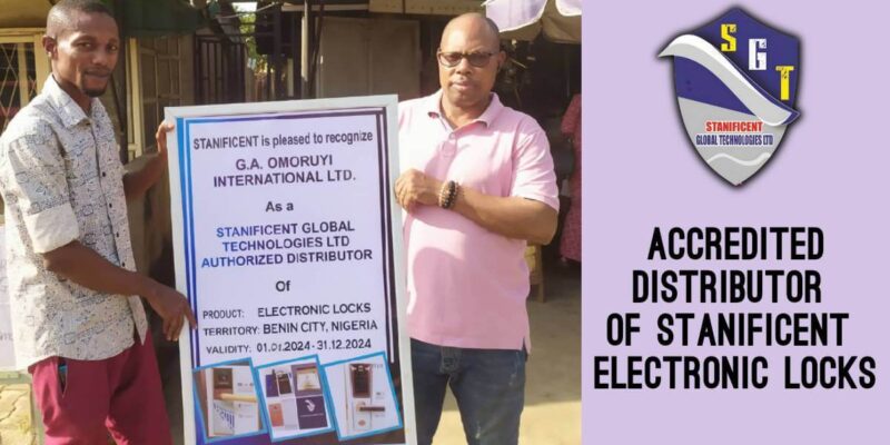 G.A OMORUYI INTERNATIONAL LTD is now an Accredited Distributor of Stanificent Electronic Locks.